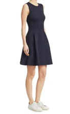 NWT Theory Womens Modern Tea Fit & Flare Dress Navy summer pique 6 $295