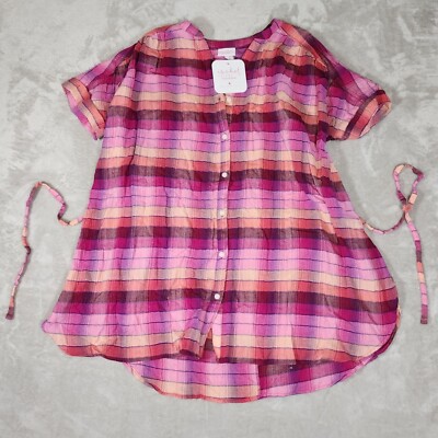 Ingrid & Isabel Maternity Top Womens XL Pink Plaid Button Tie Pregnancy NWT