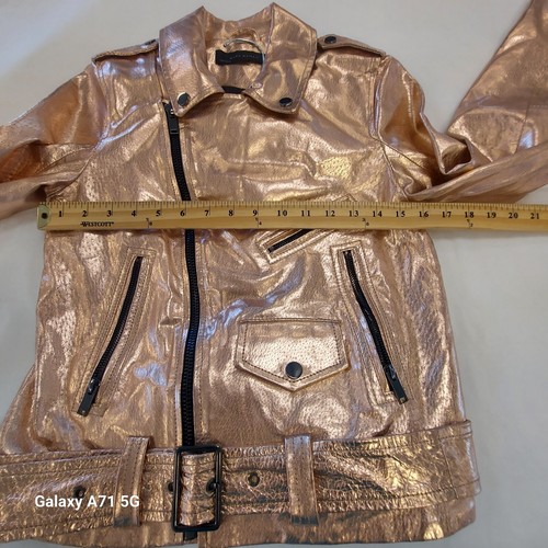 Zara Women's Rose Gold Metallic Leather Motorcycle Jacket Size xs Full Zip EUC - Picture 5 of 7