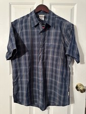 NWT JACK WOLFSKIN Men Short Sleeve Button ORGANIC Cotton Plaid Shirt M Hot Chili