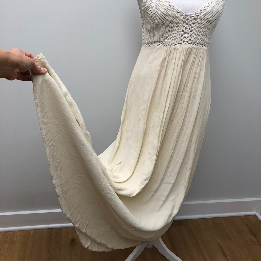 Lulus Crochet Top Maxi Dress Womens Small Cream Summer Fairy Boho Beachy |  eBay