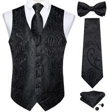 Men's Suit Vest with Necktie Bow Tie Cufflinks Waistcoat for Wedding Prom Tuxedo
