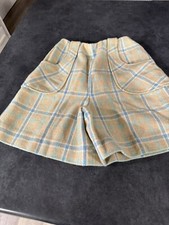 Ladies Unlined Wool Shorts In Cream Blue Plaid