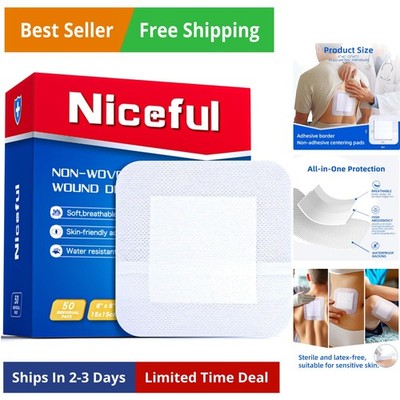 50Pcs Adhesive Gauze Island Dressing 6''x6'', Water-Resistant Wound Dressing, S...