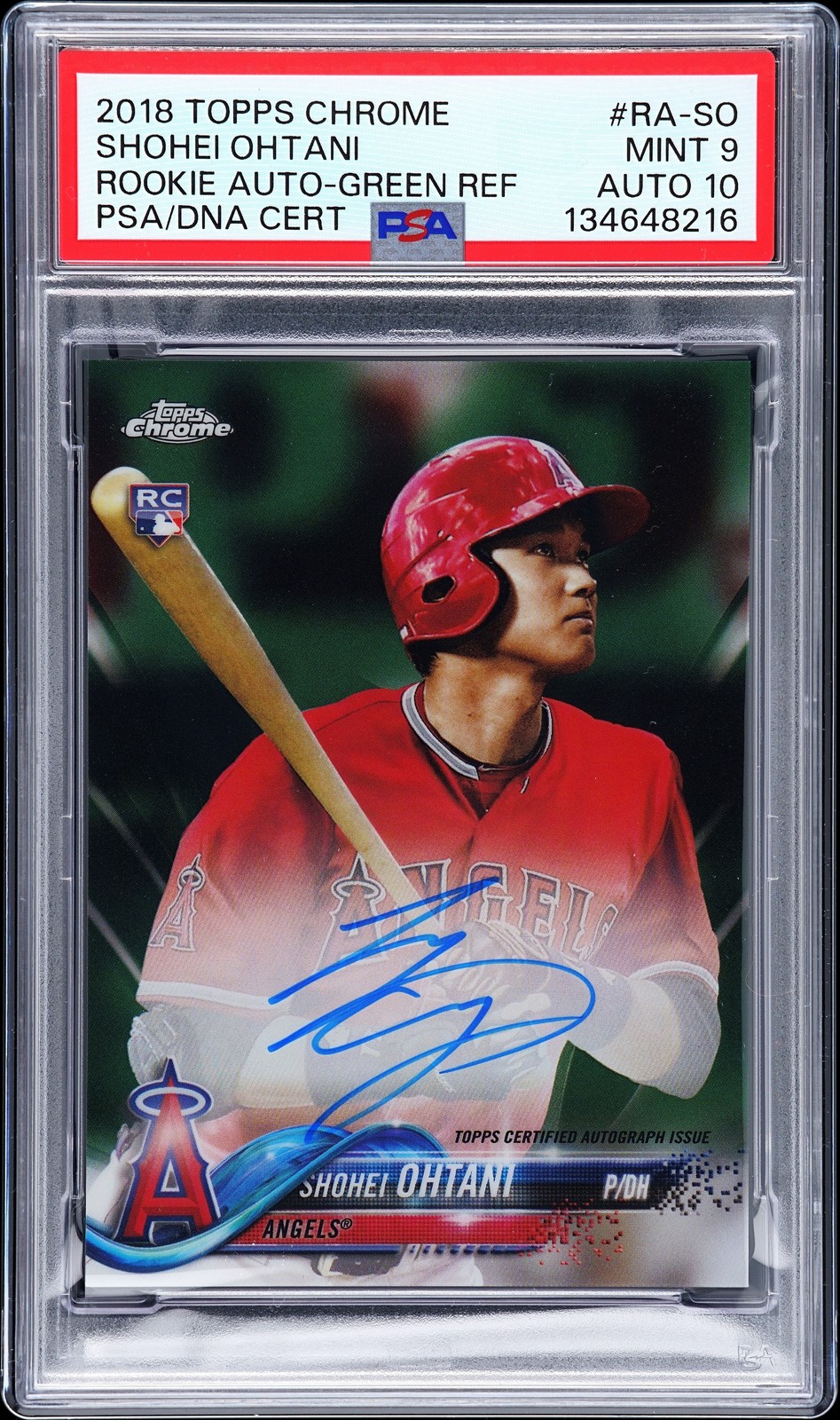 2018 TOPPS CHROME RC AUTO #RA-SO SHOHEI OHTANI ROOKIE RC 14/99 PSA 9 AUTO 10