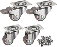 4 Pack Low Profile Rubber Casters with Locks - 100 lb Capacity and Silent Roll