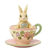Jim Shore HWC Easter Bunny In Tea Cup Figurine 3.54”H Stone Resin NIB