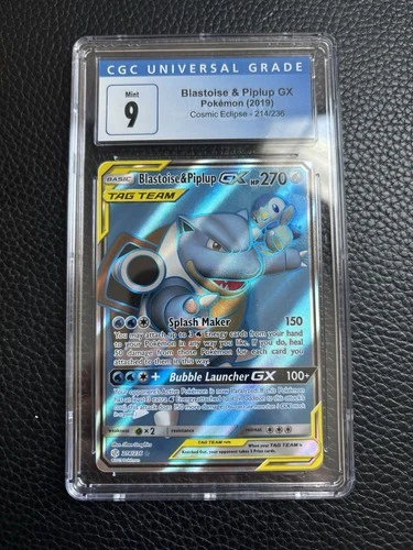 Pokémon Blastoise & Piplup GX 214/236 Cosmic Eclipse Full Art Holo CGC 9