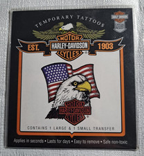 Harley Davidson Motorcycles Temporary Tattoos 1-Lg 1-Sm Eagle w/ US Flag 1993