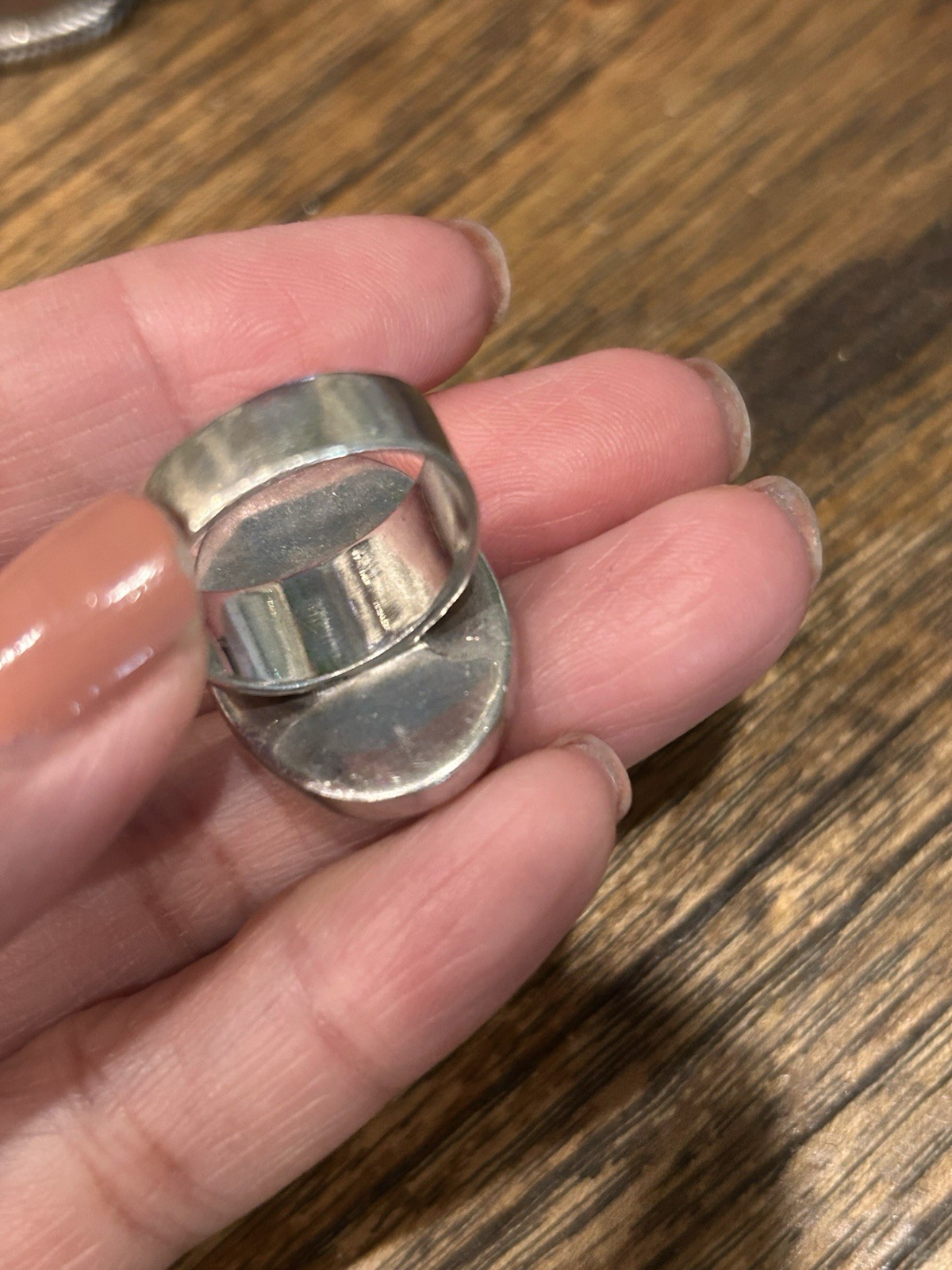 Large Sterling Silver Flat Turquoise Ring - image 7