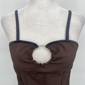 Bustier Corset Top Women Medium Brown Overbust Ring Cutout Lace Up Back Goth