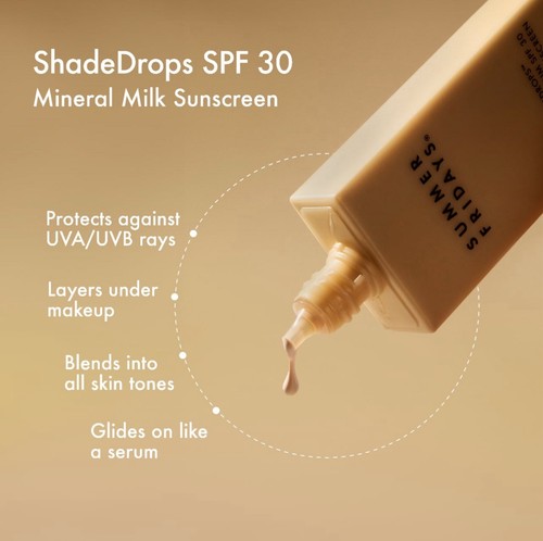 Summer Fridays ShadeDrops Broad Spectrum SPF 30 Mineral Milk Face Sunscreen w... - 第 6/18 張圖片