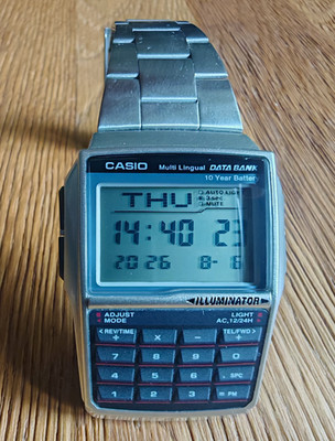 Casio Databank DBC-32 Digital Quarz Armbanduhr Edelstahl silber Alarm