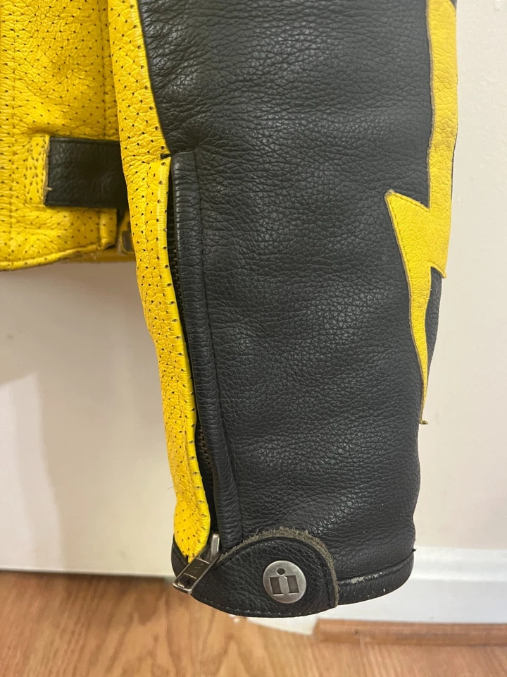 Chaqueta de moto de cuero vintage ICON MOTO - grande - L - mangas Lightning Bolt Foto 3 de 4