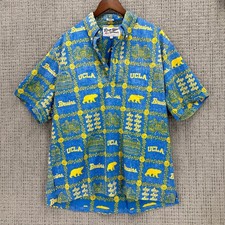 Reyn Spooner Shirt Mens L Blue Yellow University UCLA Bruins Pullover Classic