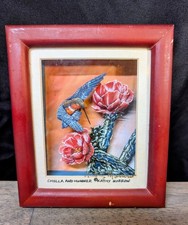 Kathy Morrow Signed 3D Art Sculpture Shadow Box "Cholla and Hummer" Rare