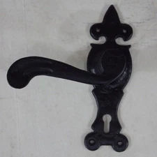 Superior brass 2033 black iron Deco lever door handles & backplates,keyhole