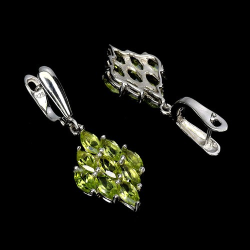 925 Sterling Silver Earrings Marquise Peridot 7x3.5mm Natural Gemstone Jewelry - Picture 3 of 13