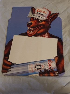 Beer Wolf Sign 1986 NOS Coors Light Cardboard Counter Card Official Nice