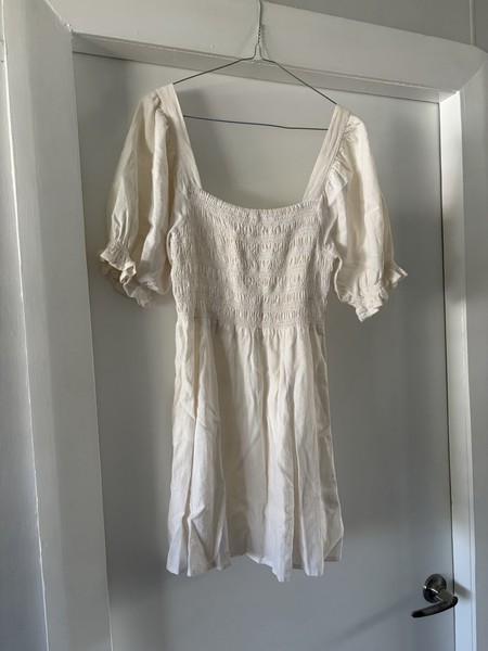 rue stik white sun dress Linen Blend Prairie Dress Mini Size Small