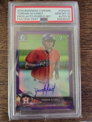 2018 Bowman Chrome Yordan Alvarez Purple Refractor Auto PSA 10 #173/250