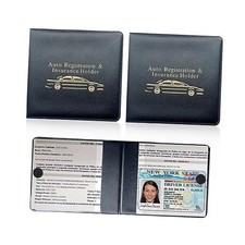 Car Registration Insurance Holder, 2Pack Essential Auto Card Black/Glod Words