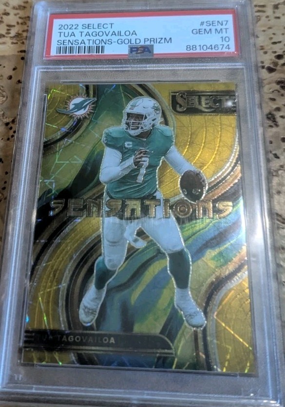 2022 Panini Select - Sensations Tua Tagovailoa #SEN-7 Gold Prizm /10