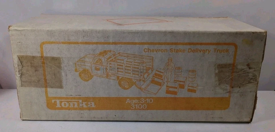 Camión de reparto Tonka Chevron Stake #3100 1982 vintage nuevo con accesorios N.I.B Foto 4 de 4