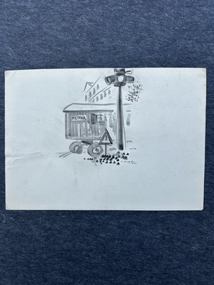 Kemna Bauwagen Baustelle Angres Erich, Berlin, Zeichnung, 1955,