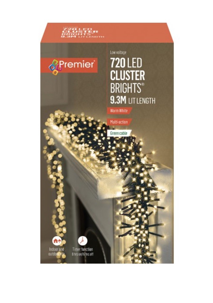 White 720 Led 9.3M Premier Clusterbrights Indoor Outdoor Multifunction Mains Operated Christmas Cluster Lights With Timer In Warm - Image 3