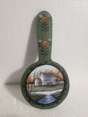 Vintage Hand Painted Rustic Barn on Wooden Hanging Plaque Signed Sharon Sheacud?