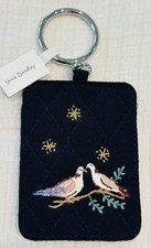 VERA BRADLEY Card Case WINTER FOREST Bag Charm Key Chain Embroidered Quilt Bird
