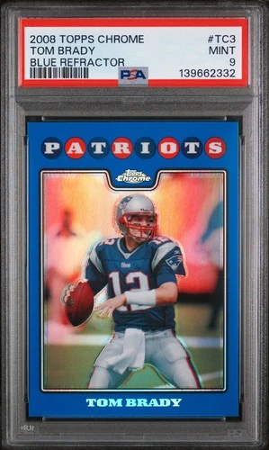 2008 TOPPS CHROME BLUE REFRACTOR #TC3 TOM BRADY PSA 9