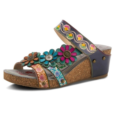 L'ARTISTE by Spring step Navy blue wedge Delight sandal  women's EU 39/ 8.5 NEW