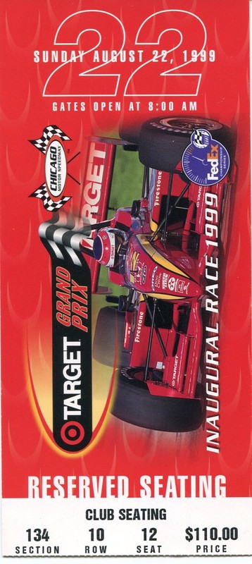 1999 Inaugural Chicago Grand Prix Formula One Full Ticket 8-22-99 NMNT