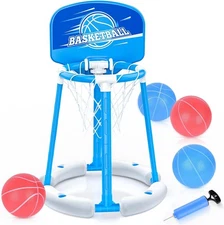 Pool Basketball Hoop with Backboard, Floating Pool Toy with 4 Balls and Pumps...