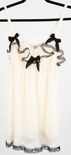 Victoria's Secret Ivory/Black Lace Trim Bows Babydoll Lingerie Size M EUC