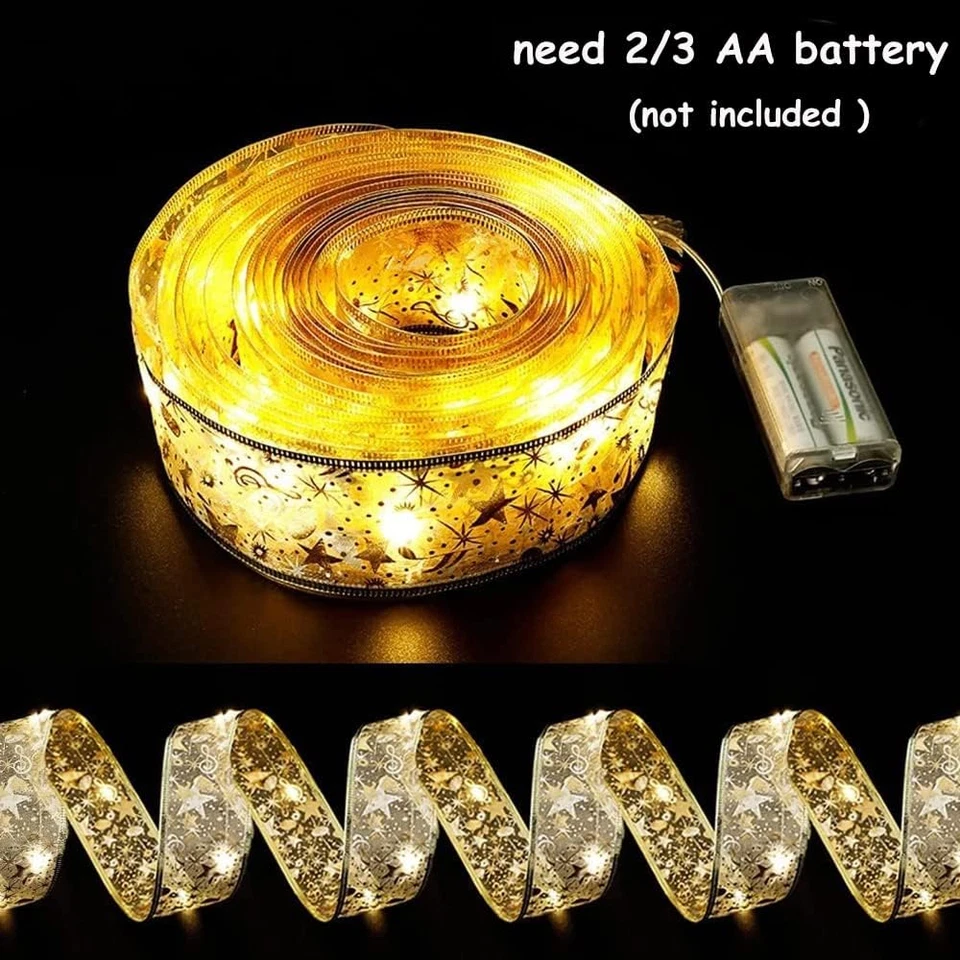 Christmas Tree Decorations String Lights 32Ft 100 LED Lights Copper Wire Ribbon - Image 4 of 4