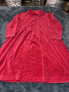 Hanna Andersson Vintage Red Velour Collared Button Front Holiday Dress 6/7 USA