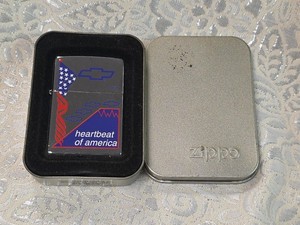 Zippo 2000 Chevrolet Heartbeat of America Flag Chrome New in Tin