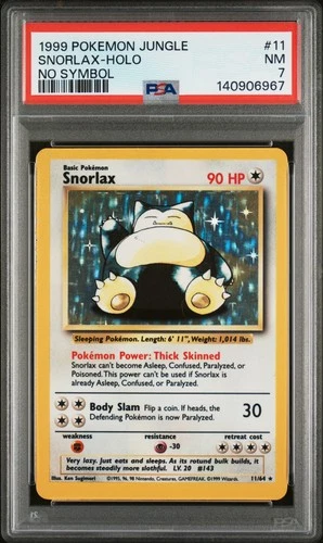 1999 POKEMON JUNGLE NO SYMBOL #11 SNORLAX-HOLO PSA 7
