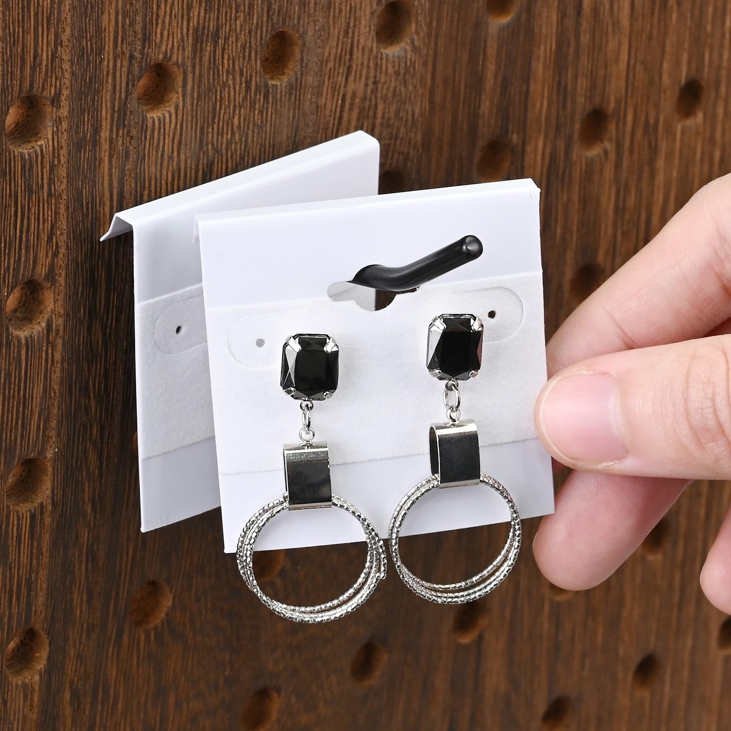 MOOCA Plain 2 x 2 in White Hanging Earring Cards, Velvet Plastic 