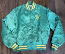 Vintage John Deere Tractor Green Satin Snap Jacket Large Sloan Implement
