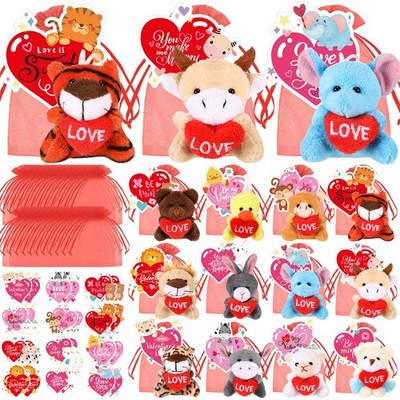 24 Set Valentine's Day Classroom Gifts for Kids, Valentine Mini Stuffed Anima...