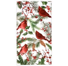 100 Christmas Cardinal Guest Napkins Disposable Paper Red with Greenery Car...