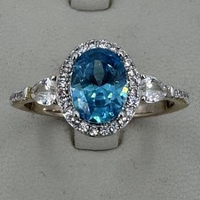 blue crystal gold plated ring size Q oval halo costume sparkling 