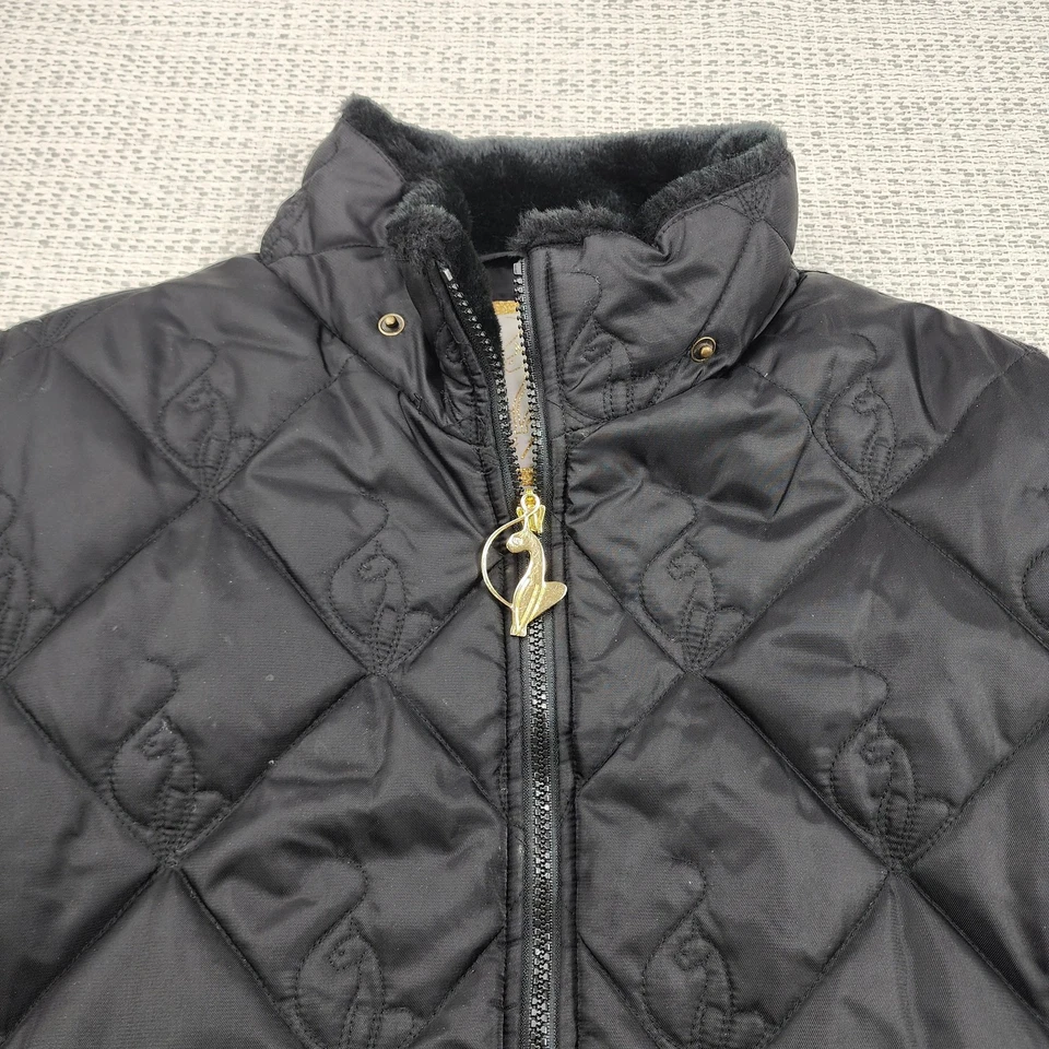 Chaleco Baby Phat para mujer 2X negro acolchado acolchado acolchado cremallera cuello falso logotipo de gato bordado Foto 4 de 4