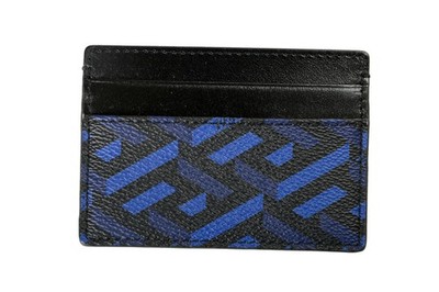 Versace Unisex ''La Greca'' Signature Textured Leather Blue Card Case