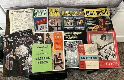 Lot of 12 Vintage Knitting Sewing Macrame How- To Books Magazines Patterns