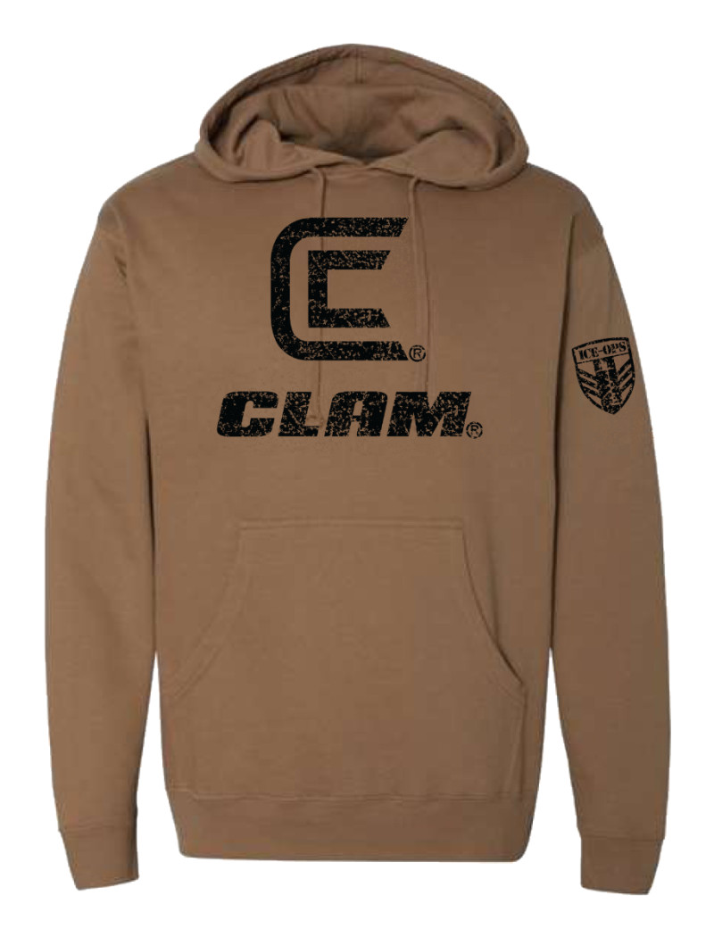 Clam Ice-Ops Hoodie Brown Men’s Pullover Sweatshirt Ice Fishing Gear Size XL